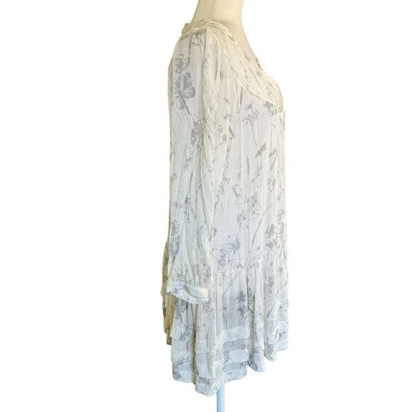 Ellison Dress Gray White Garden Print M Tunic Feminine Romantic Sheer Flouncy - Picture 5 of 14